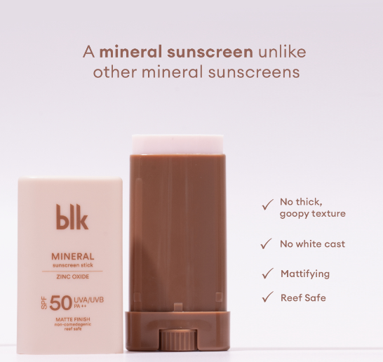 Blk Cosmetics Universal Mineral Sunscreen Primer Stick SPF50 UVA/UVB PA++ with Zinc Oxide
