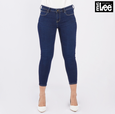 Stylistic Mr. Lee Ladies Basic Denim Stretchable Pants Cropped Jeans Mid Waist 146893-U Dark Shade