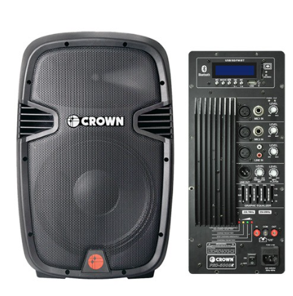 CROWN PRO-5008R+ 15" 2 Way 500W Portable Speaker w/ built-in Rechargeable Batteries, 2 Wireless Mic