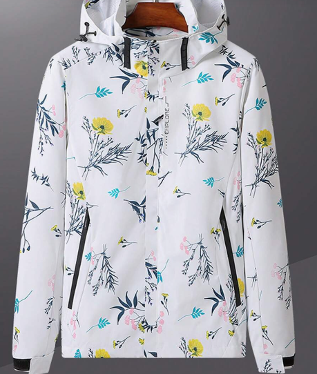 Women's Hooded Camouflage Windbreaker Jacket With Plant Print, Long Sleeve For Outdoor Sports