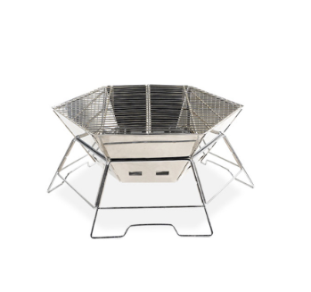 Outdoor Camping Stainless Steel Barbecue Wood Stove Hexagonal Burning Table Foldable Portable BBQ