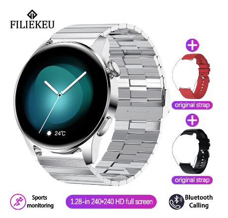 FILIEKEU original smart watch HD full touch screen bluetooth call waterproof sports fitness smart watch for men STEEL SILVER
