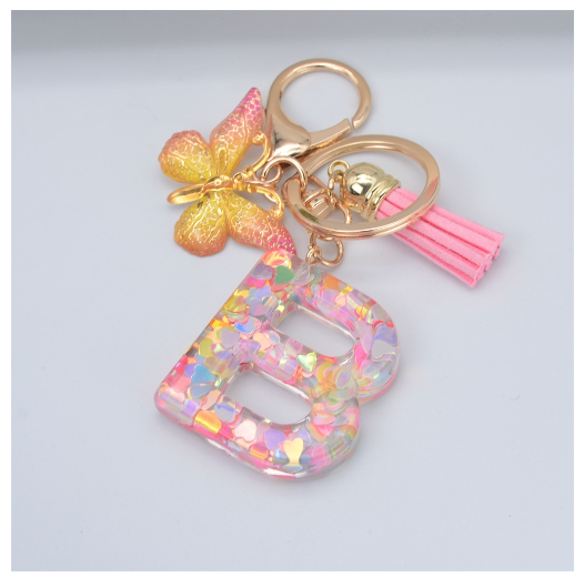 Exquisite 26 Letter Resin Keychain with Pink Tassel Gradient Butterfly Pendant Key Ring Women Bag Ornaments Accessories B