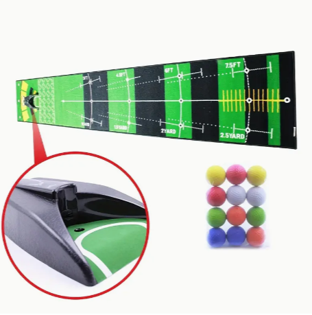 Golf Practice Mat - Perfect For Indoor And Outdoor Use, Office, And Home, Enhance Putting Accuracy, Including Golf Electric Ball Returner, Golf Practice Carpet, 12pcs PU Balls