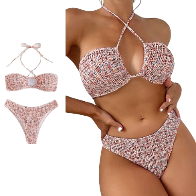 Lovito Women Sexy Ditsy Floral Lace Up Bikini Sets LNL36050 (Pink/Blue)