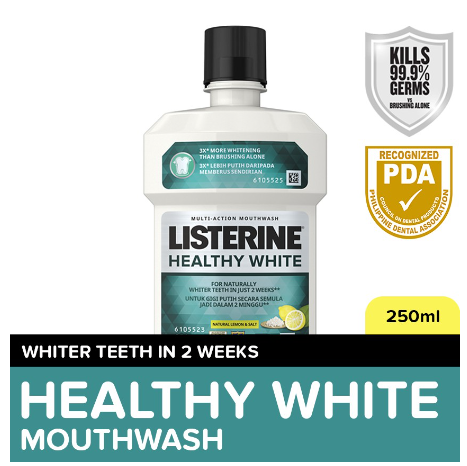 Listerine Healthy White Mouthwash 250ml For Teeth Whitening, Mint Fresh to Fight Bad Breath