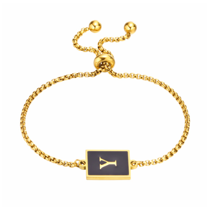 Vnox Initial Letter Black Bracelet,Gold Tone A-Z 26 Alphabet Charms Chain with Ball Clasp,Luxury Gifts for Women Y