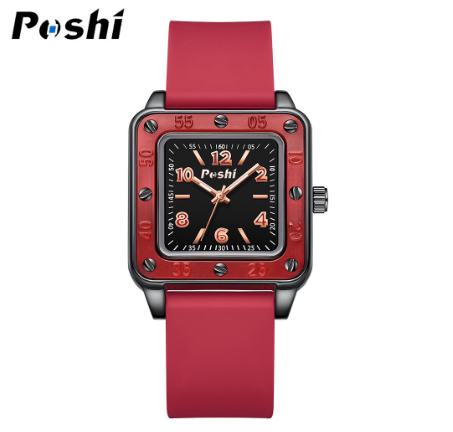 POSHI Women Fashion Elegant Green Roma Square Dial Watches Vintage Simple Ladies Waterproof Quartz Wrist Watch RED