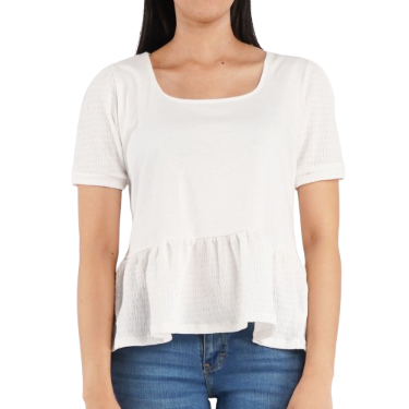 RRJ Basic Tees for Ladies Regular Fitting Shirt CVC Jersey Fabric 108211-U (White)