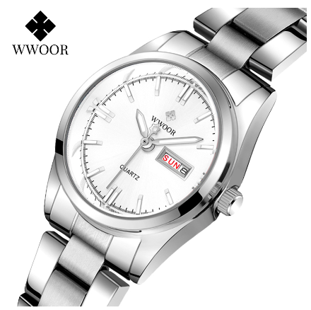 Wwoor Women Watches Stainless Steel Quartz Wrist Watch Creative Design Ladies Clock Female Watch SILVER