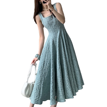 Lovito Elegant Floral Ruffle Embroidery Flounce Zip-Back Fastening Dress for Women LNE13057 (Teal Blue)
