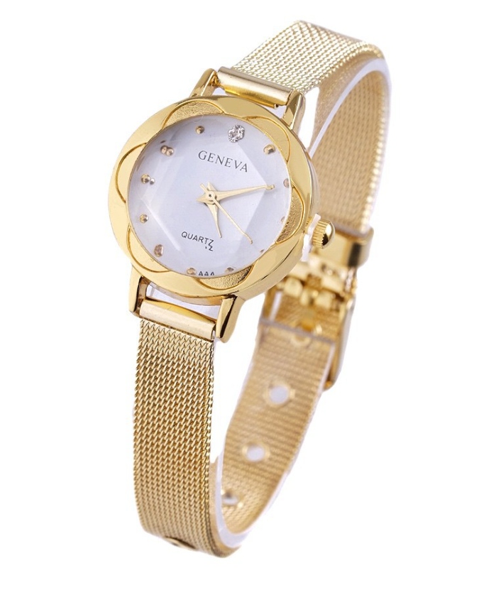 GENEVA  Fashion Women Diamond Gold Silver Steel Watch#GNL28
