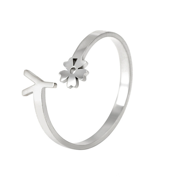 Stainless Steel A-Z Letter Ring For Women Girl Flower 26 Initial Name Adjustable Ring Trendy Birthday Jewelry Gift Y