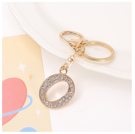 Simple Rhinestone 26 Letter Keychain Gold Color A-Z Initials Metal Keyrings For Women Car Keyholder Accessories Birthday Gifts O