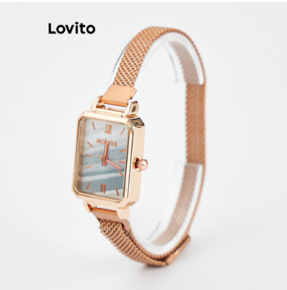 Lovito Women Casual Plain Basic Quartz Watche L69AD054 (Gold)