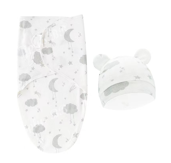 Newborn Baby Muslin Swaddle Blanket Hat Set Swaddle Bedding Wrap Blanket Baby Swaddling S81
