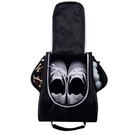 Athletico Golf Shoe Bag - Zippered Shoe Carrier Bags With Ventilation & Outside Pocket for Socks, Tees, etc. Perfect Storage (Black)