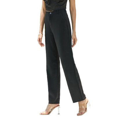 (Essential Item) Plain Pockets High Waist Straight Leg Pants for Women Pantalon