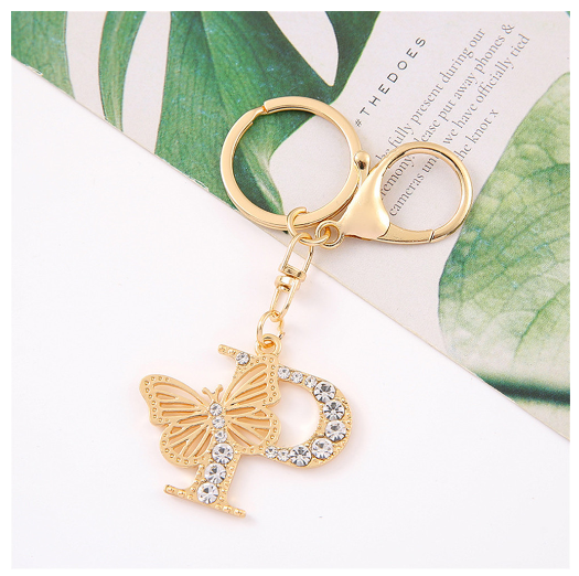 1Pcs Fashion Hollow Butterfly 26 Letter Keychains Luxury Rhinestone A-Z Initials Metal Keyrings Car Key Holder Bag Accessories P