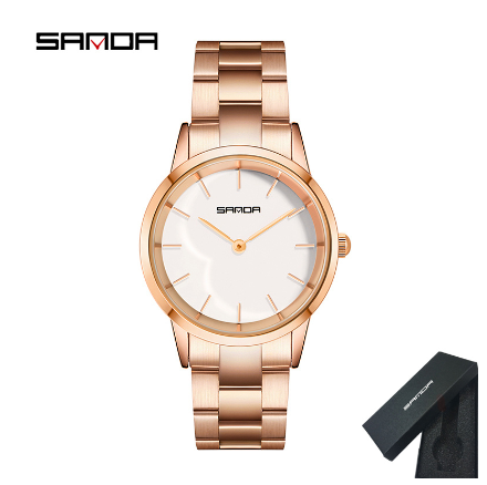 Sanda New Women Fashion Trend Simple and Generous Quartz Watch Creative Personality Steel Band Women Watch WHITE ROSEGOLD