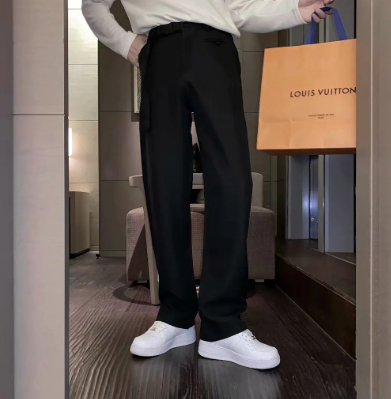Korean Plain Trousers Casual  loose straight leg draped wide-leg pants for men