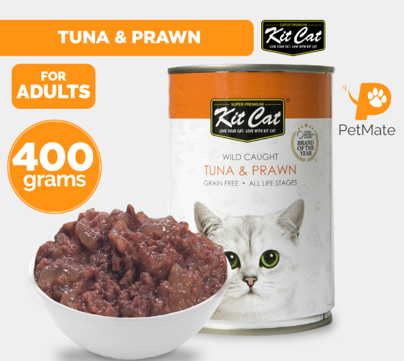 KitCat Atlantic Tuna Adult Cat Wet Food Can with Prawn 400g - PetMate