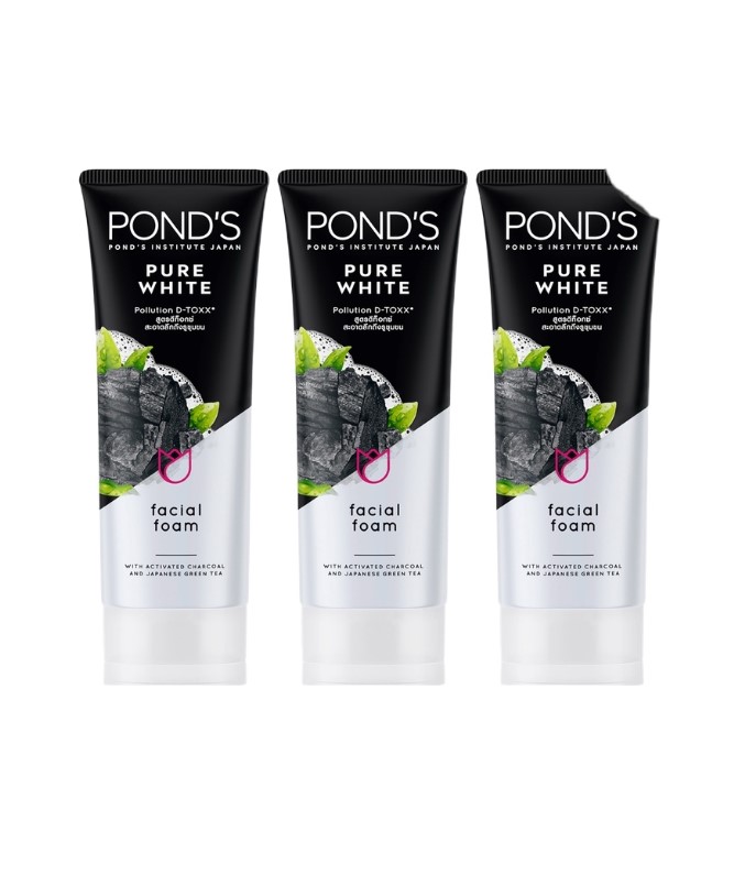 Ponds Pure White Facial Foam with Charcoal Niacinamide & Green Tea 100G BUNDLE OF 3