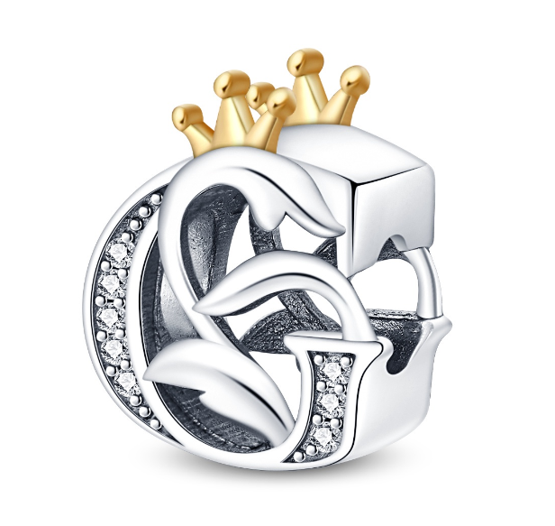 2023 New Pandora Charm 925 Sterling Silver 26 A-Z Letters With Beards Crown Letter Pendant Suitable G