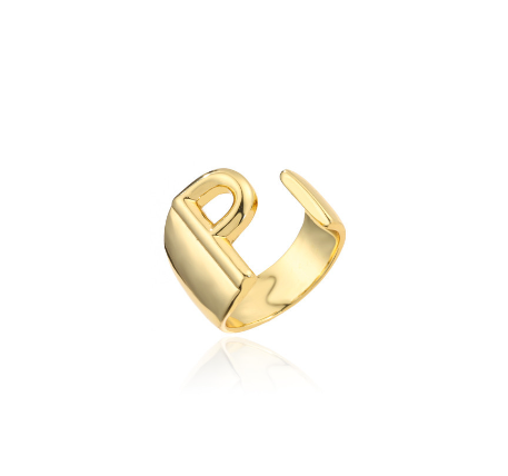 New Copper Plated Gold 26 A-Z Letter Opening Adjustable Ring Women's Initial Name Gold Jewelry Commemorative Couple Gift P