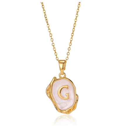 26 English Letter Necklace with Irregular Oil Drop Letters Pendant Necklace Chain in Gold G