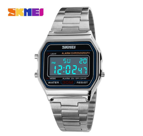 Skmei Dual Display Digital Watch Stainless Steel Strap For Women Water Resistant Casual 1123 SILVER