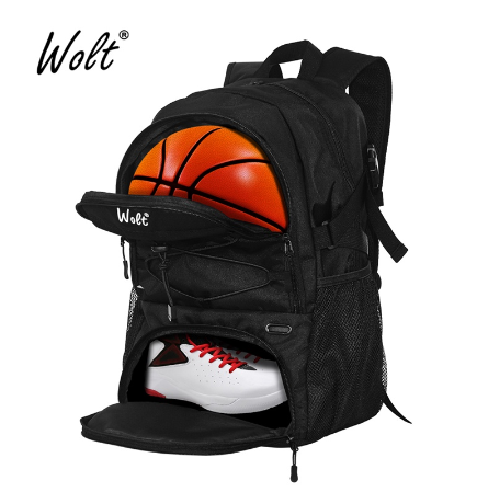 Wolt Basketball Backpack Large Sports Bag with Separate Ball Holder &amp; Shoes Compartment,