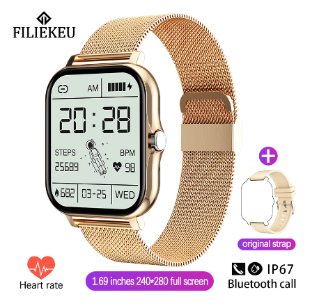 FILIEKEU Smart Watch Men Women Waterproof Sports Fitness Bluetooth Couple Touchscreen Stainless Steel Smartwatch ROSEGOLD MESH