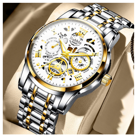 Original Luxury Hollow Stainless Steel Fashion Luminous Waterproof Men's Watch Business Calendar automatic Quartz analog Wrist Watch 001