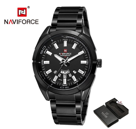 Naviforce NF9038 Men Top Brand Full Steel Waterproof Casual Quartz Date Sport Military Wrist Watch FULL BLACK