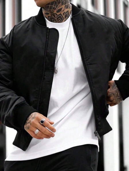 Men Spring Autumn Lightweight Casual Baseball Jacket, Trendy Fashion Outerwear With Long Sleeve & Zip Up