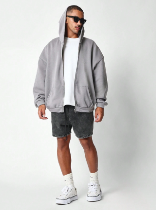 SUMWON Oversized Fit Essential Zip Through Premium Hoodie