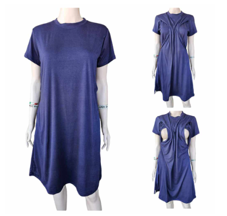 Nursing Breastfeeding and Maternity Dress Fits M-XL with Side Pockets & Discreet Side Opening MD7