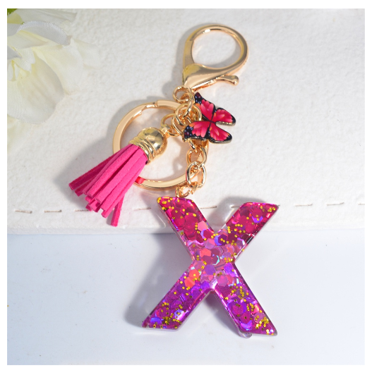Fashion Gradient A-Z Letter Keychains Sweet Butterfly Tassels Pendant Alphabet Keyrings Name Initials Key Chains Accessories X