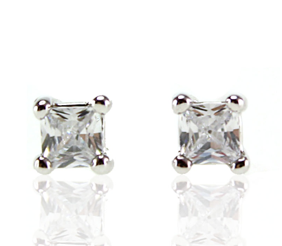 Earring Stud Single Stone Square 4mm small (E45)