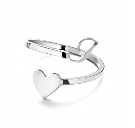 Silver Stainless Steel A-Z Rings Initial Letters Heart Rings Women Fashion Non Fading Jewelry Adjustable J