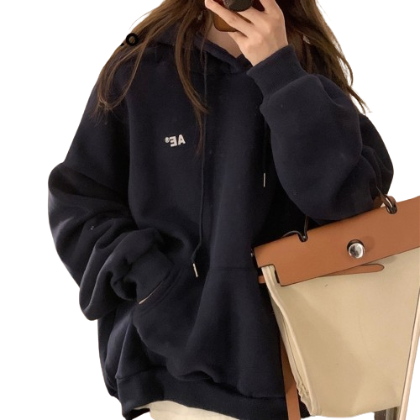 Lovito Women Casual Plain Pocket Sweatshirt LNE35197 (Navy Blue)