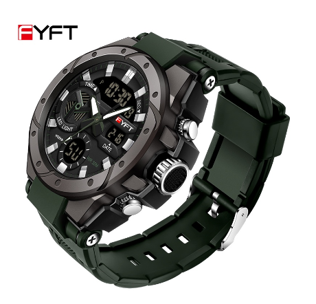 FYFT Sports Brand Fashion Luxury Waterproof Men Watch Time Code Watch Alarm Clock Multifunctional Men's Watch GREEN