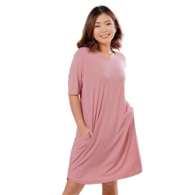 INSPI Chic Dress for Woman Plain Ribbed Knit Trendy Tops for Women Basic Long Dresses 3/4 Bodycon (Old Rose)