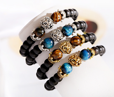 Black Obsidian Blue/Red Tiger Eye Stone Bracelet Couture