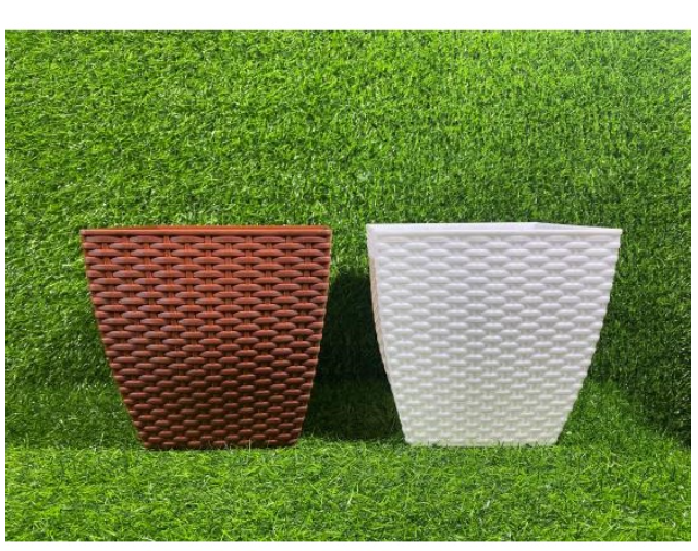 570 Rattan Design Flower Pot (White/Brown)