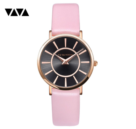 VA VA VOOM Simple Watch for Women Quartz Watches Leather Strap Wristwatch PINK