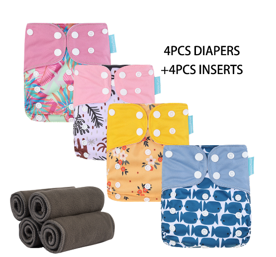 HappyFlute Baby Ecological Cloth Diapers Adjustable Washable Reusable Cloth Nappy For Baby Girls and Boys 4pcsDiaper+4pcs Inserts Set 5