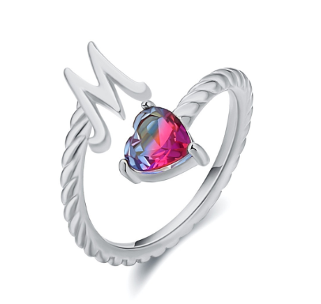 Letter Ring 925 Silver 26 Letters A-Z Initial Ring Open Gradient Zircon Ring for Women Jewelry Gift M