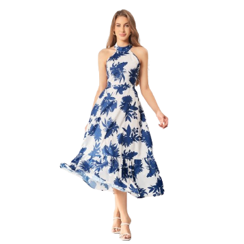 Lovito Women Boho Tropical Cut Out Tie Back Dress LBL06112 (Multi-color)